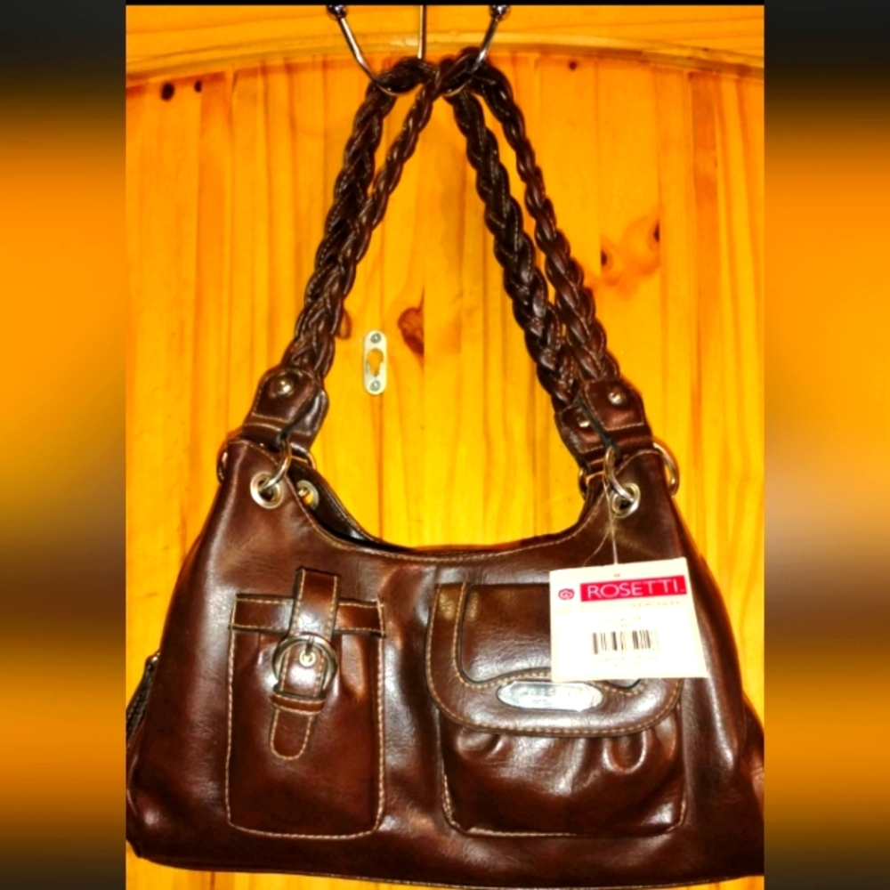 Vtg 90's Y2K Rossetti NY Charlene 4 Brown Vegan Leather Shoulder Bag Purse NWT